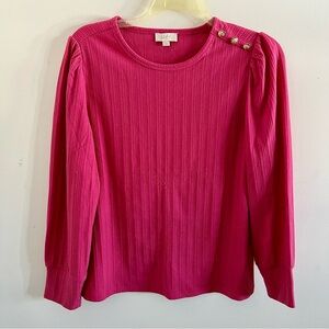 LOFT MAGENTA BLOUSE with GOLD BUTTON ACCENTS